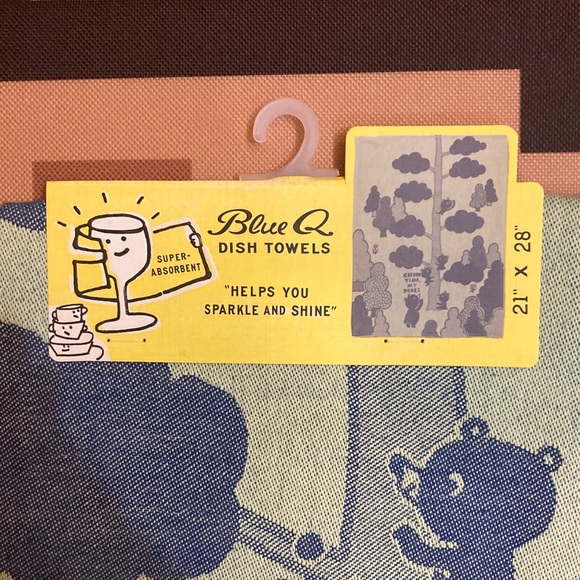 🐻Blue Q Bear Print Hand Dish Towel Green Blue Tree Kitchen “Chow Time, My Dudes” - Picture 3 of 8